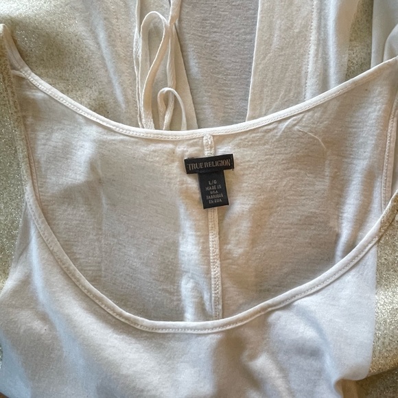 True Religion Skinny Tank Tunic with Gold Glitter Stripe in Cream NWOT - Picture 4 of 5